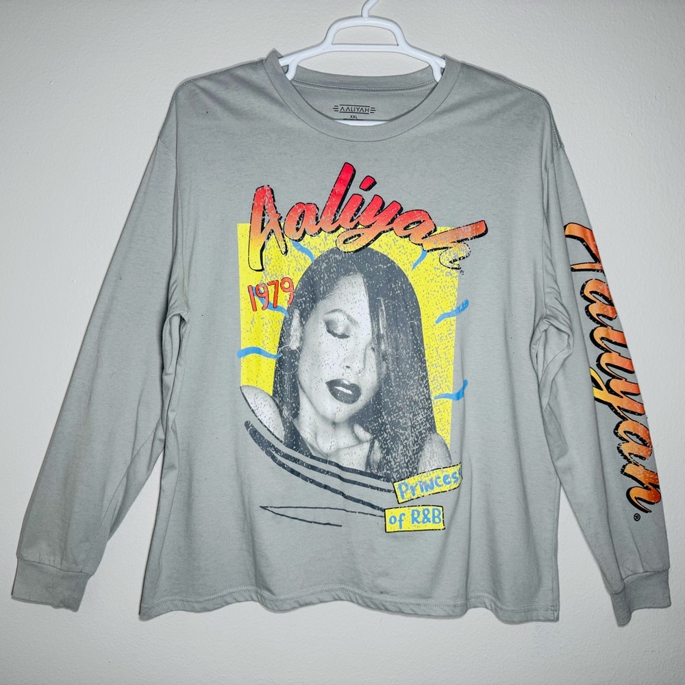 Aaliyah Princess of R&B Graphic Long Sleeve Shirt Size 2XL Gray